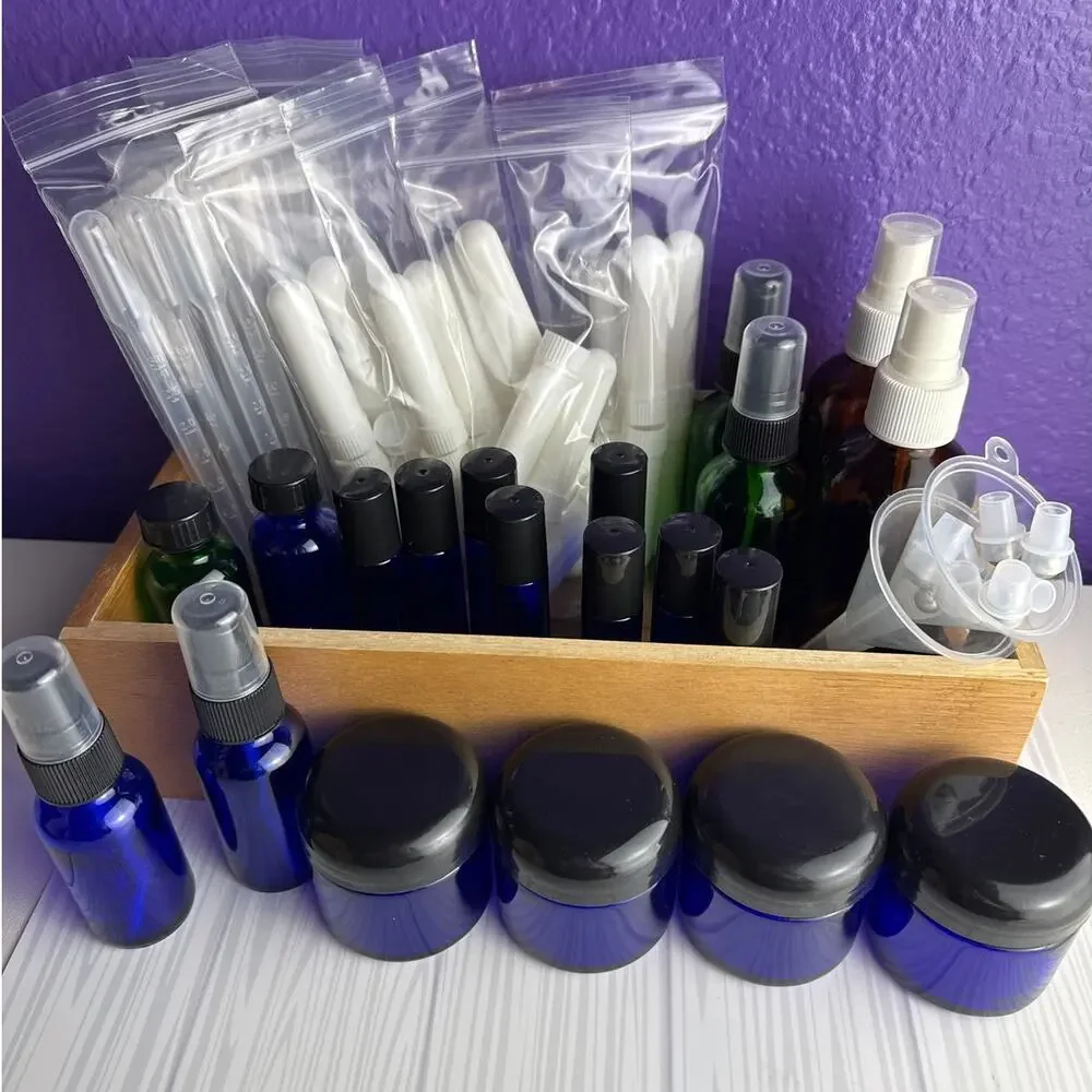 HUGE Lot Essential Oil Supplies Roller Bottles Inhalers Blue Jars Sprayer NEW #2